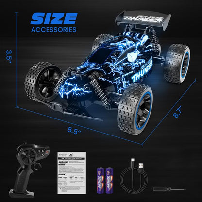 Tecnock RC Cars for Kids, 1:18 Scale 2WD RC Car with LED Lights, 2.4GHz Remote Control Car with USB-C Easy Charging & 50 Mins Playtime, Toys Gifts for Boys & Girls Ages 8-12 - color: Deep Blue