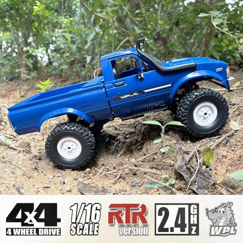RC Crawler WPL C24 RC Rock Crawler RC Truck 4x4 Off Road RTR | 1/16 Scale Remote Control Truck All Terrain 2.4 GHz with Proportional Steering LED Lights Hobby Toys Adult
