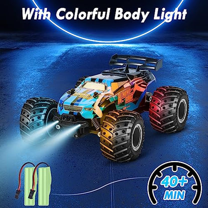 Remote Control Car, Remote Control Truck, 2.4Ghz All Terrain Rc Cars | 20 KM/H Off-Road Monster Truck with LED Bodylight and 2 Rechargeable Batteries Toys for Boys