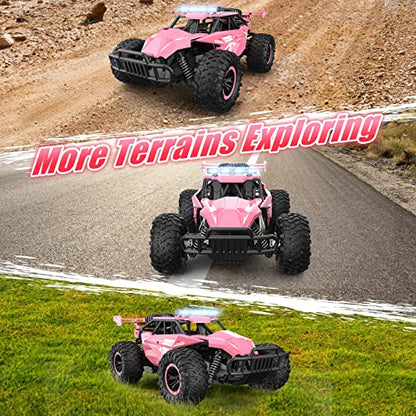 kolegend Remote Control Car for Girls 50+min Monster Trucks 20km/h 1:12 Scale 13 Inch All Terrains RC Truck with Flashing Chassis Lights Gift Toys for Girls Kids Boys - color: Pink