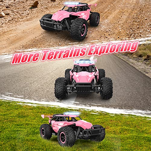 kolegend Remote Control Car for Girls 50+min Monster Trucks 20km/h 1:12 Scale 13 Inch All Terrains RC Truck with Flashing Chassis Lights Gift Toys for Girls Kids Boys - color: Pink