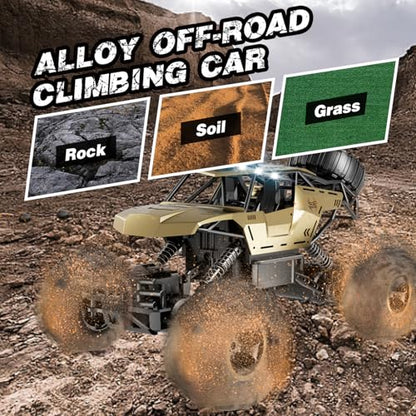 RC Off Road Truck with Durable Metal Body, 1:12 Remote Control Monster Truck, LED Headlights All-Terrain Monster RC Car, Birthday for Kids Boys 8-12 - color: Gold