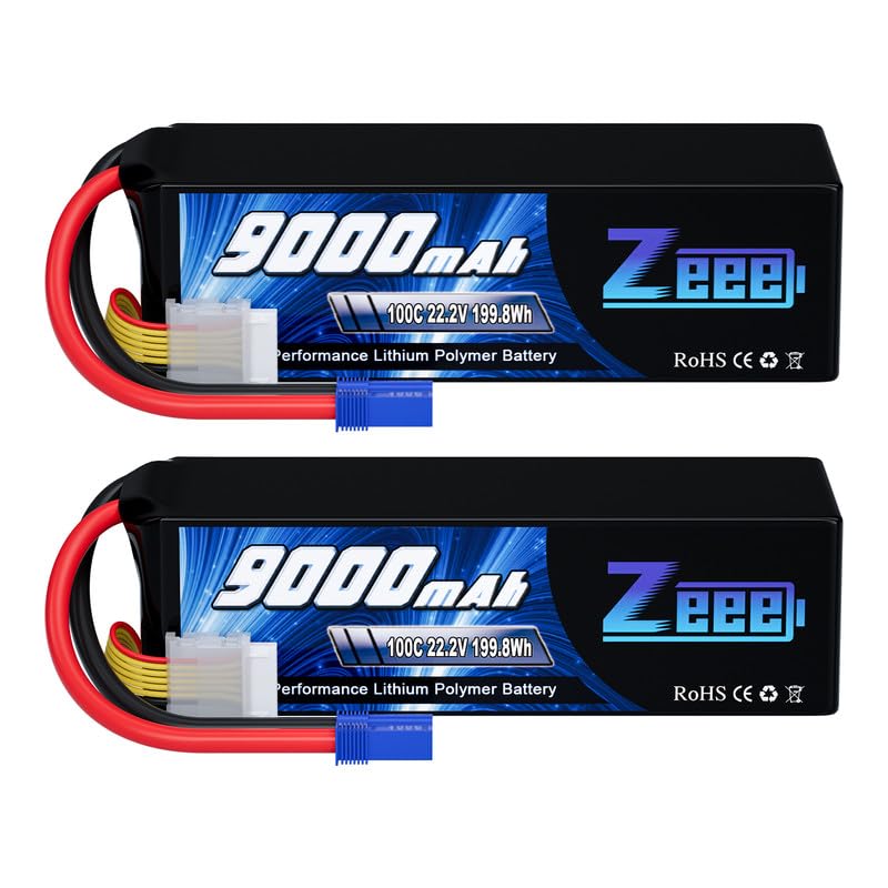 Zeee 6S Lipo Battery 9000mAh 22.2V 100C Soft Case RC Battery EC5 Connector with Metal Plates for RC Car Truck Desert Racer RC Tank RC Hobbies(2 Pack)