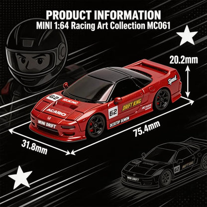MC062 1/64 Scale Mini RC Drift Car, 60 Mins Playtime 2.4GHz Remote Control Car with 2-Speed Modes & LED Lights, Micro 4WD RC Stunt Race Car, (Red) - color: Red