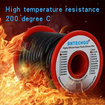BNTECHGO 14 Gauge Silicone Wire Black 25ft Stranded Tinned Copper Wire | Flexible 14 AWG Stranded Wire Silicone Rubber Insulation For RC Models, Drone, Robot, Battery, EV Charger, 3D Printer, DIY - color: Black, size: silicone wire 25ft