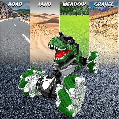 RC Dinosaurs Monster Truck, Hand Controlled Remote Control Twist Cars | Gesture Sensing RC Stunt Car with Lights, Music & Spinning Stunt, Dinosaur Toy Gift for Kids Boys Girls Age 6 7 8 9 10 11 12 - color: Black Green
