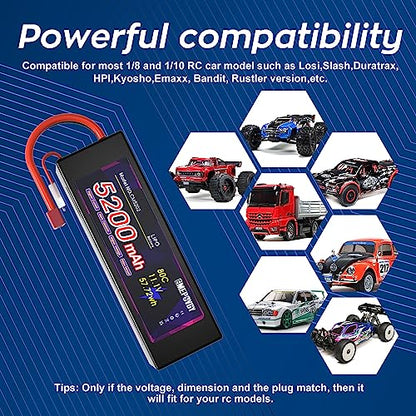 11.1V Lipo Battery 3S 5200mAh 80C Lipos Hard Case with T Connector for RC Car Trucks 1/8 1/10 RC Vehicles(2 Packs) - color: T-2