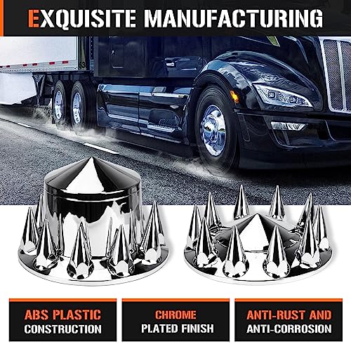 Aeagle Axle Cover Combo Kits for Semi Truck Hubs w/Screw-On 33mm Lug Nut, Spike ABS Plastic Chrome Plated, 2 Front & 4 Rear, 10 Hole Removable Caps, 6Pcs - color: Front & Rear Spiked