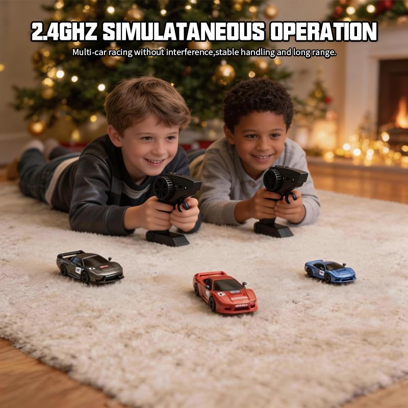 1/64 Scale Mini RC Drift Car, 60 Mins Playtime 2.4GHz Remote Control Car with 2-Speed Modes & LED Lights, Micro 4WD RC Stunt Race Car, (Blue) - color: Blue