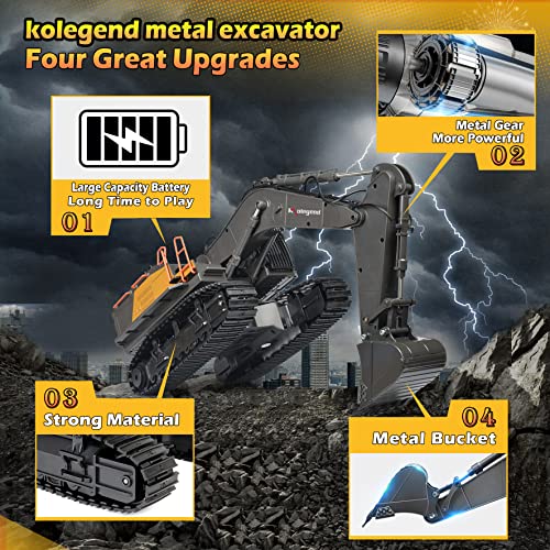 Remote Control Excavator Toy 1/14 Scale RC Excavator, 22 Channel Upgrade Full Functional Construction Vehicles Rechargeable RC Truck with Metal Shovel and Lights Sounds - style: Excavator