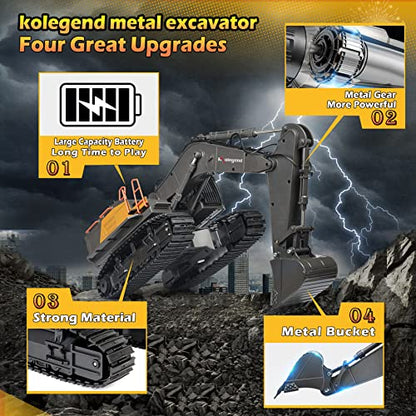 Remote Control Excavator Toy 1/14 Scale RC Excavator, 22 Channel Upgrade Full Functional Construction Vehicles Rechargeable RC Truck with Metal Shovel and Lights Sounds - style: Excavator