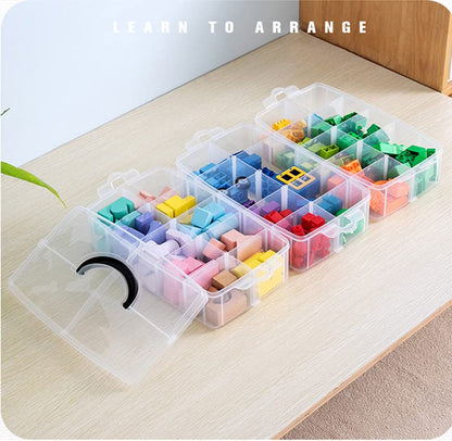 Sooyee 3-Tier Stackable Craft Organizers and Storage Box, Clear | 30 Compartments, Bead Organizer, Plastic Storage Box for Toys, Dolls, Arts and Craft, Washi Tape, Rock Collection, Ribbons - size: 3-Tier