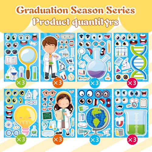 Science Stickers, Make-a-face Sticker, Make Your Own Science Stickers | 24 Sheets, Laboratory Sticker Decals, Chemistry, Biology, Physics, Classroom Decor for School Teacher - style: Laboratory Sticker