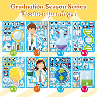 Science Stickers, Make-a-face Sticker, Make Your Own Science Stickers | 24 Sheets, Laboratory Sticker Decals, Chemistry, Biology, Physics, Classroom Decor for School Teacher - style: Laboratory Sticker