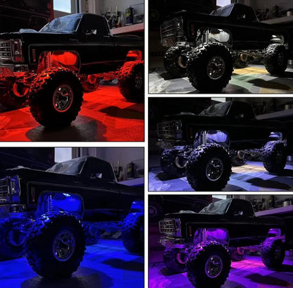 RC LED Rock Light Kit 8 Lamp Beads 8 Light Modes Chassis Light for 1/10 Bronco TRX4 1979 RC Crawler Upgrades Parts(Black)