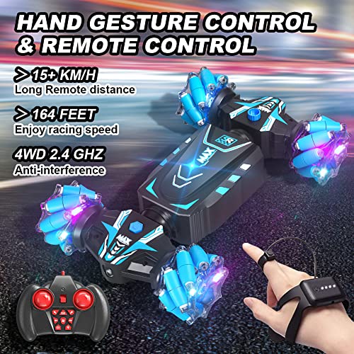 Axirata Remote Control Car Hand Controlled Gesture Sensing RC Stunt Car | RC Twist Car with Spray & Lights & Music for Kids 6-13 Year Old 4WD 2.4GHz Off-Road 360° Rotation Toy Car Gift for Boys Girls