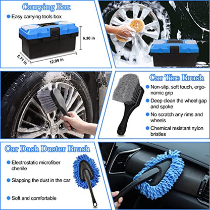 TTRCB 27Pcs Car Detailing Kit, Car Cleaning Kit, Car Detailing Brush Set, Drill Brush Set, Car Detailing Brushes, Car Wash Kit, Car Accessories, Car Cleaning Supplies for Interior, Exterior, Wheels - size: 27PCS-Blue