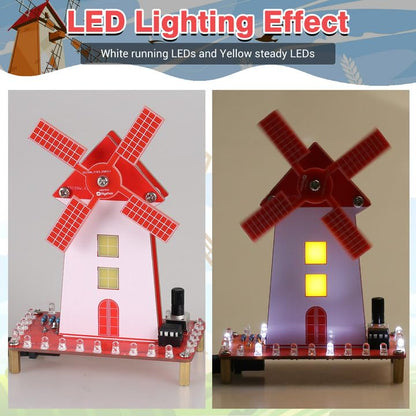 Soldering Practice Kit, DIY Windmill Solder Project for Beginners with LED Flashing Light & Adjustable Rotation Speed for Students Soldering Training, School STEM Education Learning Kit