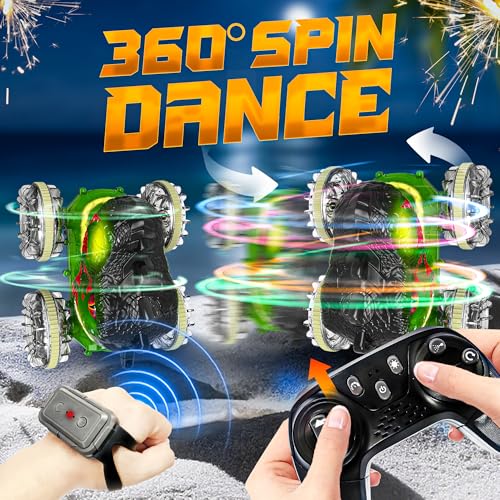 BEZGAR Monster Truck Toys - Dinosaur Toys with Light,Hand Gesture Sensing RC Cars for Water & Land with Water Gun, Monster Truck with 360° Spins and Drifting, Remote Control Car for Boys