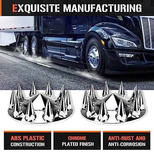 Aeagle Spike Front Axle Cover Combo Kits for Semi Truck Hubs w/Screw-On 33mm Lug Nut, ABS Plastic Chrome Plated, 10 Hole Removable Caps, 2Pcs - color: Front Spiked