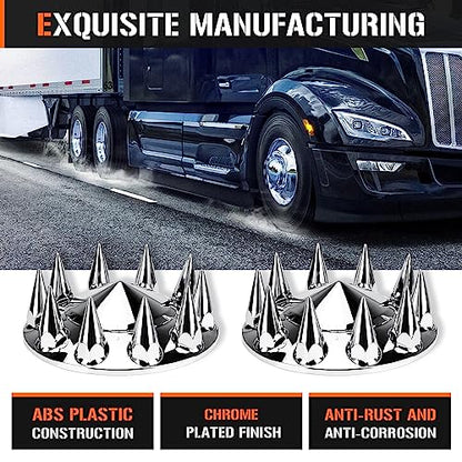 Aeagle Spike Front Axle Cover Combo Kits for Semi Truck Hubs w/Screw-On 33mm Lug Nut, ABS Plastic Chrome Plated, 10 Hole Removable Caps, 2Pcs - color: Front Spiked