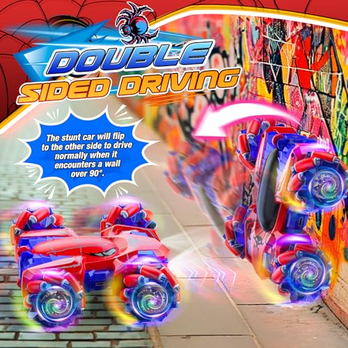 Double Sided Remote Control Car for Boys 4-7, 360° Rotating 2.4GHz Fast Stunt Rechargeable 4WD RC Car Toys for Boys 4-6 5-7 8-13 Outdoor Birthday Halloween Christmas Basket Stuffers Gifts for Kids