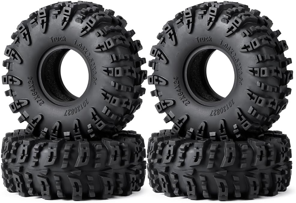 MOHERO 4Pcs 1.1 Tires - 64mm All Terrain Soft Sticky Tires for 1/18 TRX4M 1/24 SCX24 RC Crawlers Car Upgrade Parts(Style A) - color: Style a