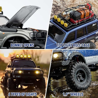 FMS FCX18S 1/18 Land Cruiser LC80 S Toyota RC Rock Crawler RTR 4x4 Off-Road Waterproof RC Trucks All Terrains RC Car with 45min Play time,Portal Axles,LED Lights for Adults and Beginner(Gray) - color: Gray