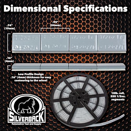 Silverback 1/2 oz Grey Steel Adhesive Tape Wheel Weights with EZ Peel Tape. Designed for the Professional Tire Dealer. Cars, Trucks, SUV's & Motorcycles. 10lb Roll .50 oz Grey Tape Weight - color: 1 Roll 1/2 oz Grey