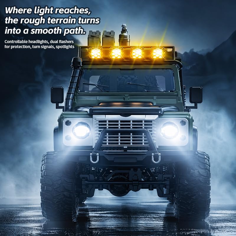 KF90 1/12 Scale 4WD RC Rock Crawler, All-Terrain Off-Road Truck with 2.4GHz Full Proportional Control, LED Lights, 7.4V 1200mAh, Waterproof RTR Hobby Grade RC Car for Adults, Yellow - color: Yellow