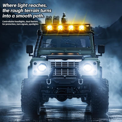 KF90 1/12 Scale 4WD RC Rock Crawler, All-Terrain Off-Road Truck with 2.4GHz Full Proportional Control, LED Lights, 7.4V 1200mAh, Waterproof RTR Hobby Grade RC Car for Adults, Green - color: Green