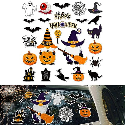 gunhunt 25 PCS Halloween Gnome Stickers, Car Pumpkin Ghost Refrigerator Decoration Stickers, Garage Door Halloween Holiday Waterproof Decals for Car Door Locker Home Decoration