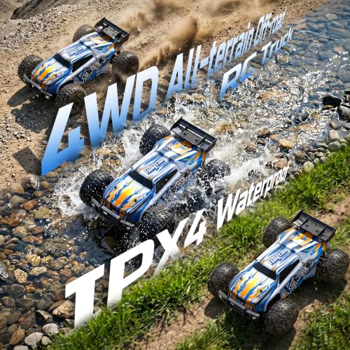 1:10 Large High Speed Remote Control Car with LED Shell Lights, 48+ KM/H, 4WD Offroad Monster Truck for Adults & Kids, Hobby RC Truck Vehicle, 2 Battery Crawler Toy Gift for Boy