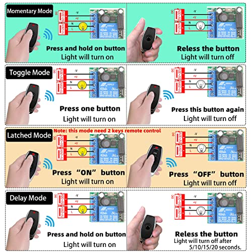 DieseRC Wireless Remote Control Switch 433Mhz 5V 12V 24V 1 Channel Radio Control Relay Receiver with 1 Transmitter Keyfobs Potential-Free Contacts Relay Controller - color: 1 Recever and 1 Transmitter