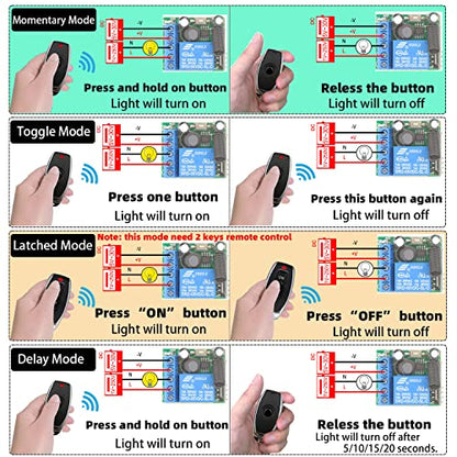 DieseRC Wireless Remote Control Switch 433Mhz 5V 12V 24V 1 Channel Radio Control Relay Receiver with 1 Transmitter Keyfobs Potential-Free Contacts Relay Controller - color: 1 Recever and 1 Transmitter