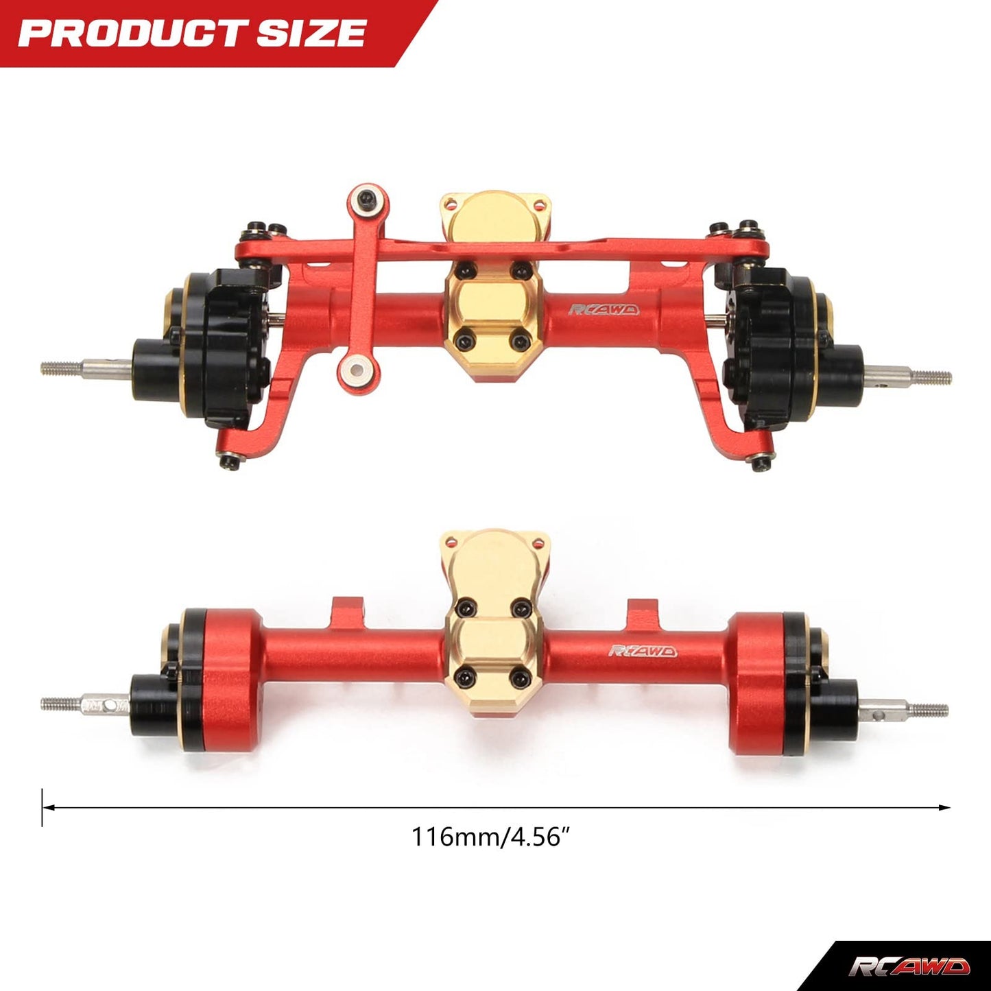 RCAWD F/R Portal Axle Housing Brass Worm Gears Axial 1/24 Red | Adds low-end weight for extreme crawling stability. Bulletproof housing protects internal components from sharp rocks. - color: Red