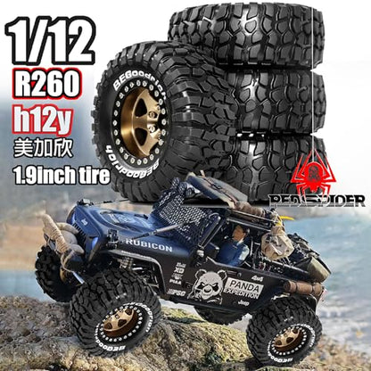 REDSPIDER 1.9'' Rock Crawler Tires OD 95mm/3.74'' (4PCS) For 1/12 RC Crawler MJX H12Y+ H12P Upgrade Replacement Tires (Brown) - color: Brown