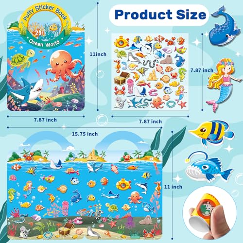 Elfew 6Pack Reusable Sticker Books for Toddlers 2-4 3-5 | 3D Puffy Stickers, 6 Themes, Waterproof, Mess-Free Sticker Activity Book, Travel Toys Birthday Gifts for Boys Girls - color: 3d Reusable Sticker Books