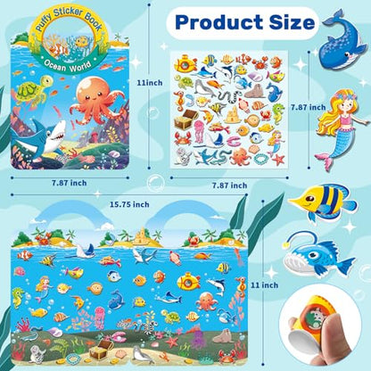 Elfew 6Pack Reusable Sticker Books for Toddlers 2-4 3-5 | 3D Puffy Stickers, 6 Themes, Waterproof, Mess-Free Sticker Activity Book, Travel Toys Birthday Gifts for Boys Girls - color: 3d Reusable Sticker Books