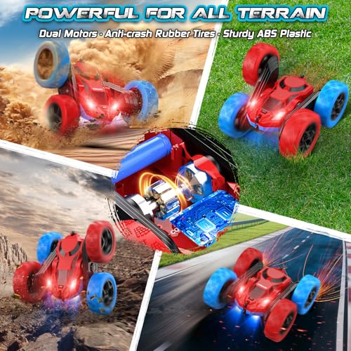 cosone RC Stunt Car for Kids, Blue&Red, Rechargeable, 2.4Ghz | 360° Rotating, 6-10 Years Old, Remote Control, Birthday Gift - color: Red&blue