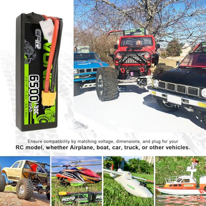 OVONIC 2S LiPo Battery 6500mAh 7.4V 130C RC Battery with XT60 to TRA Connector