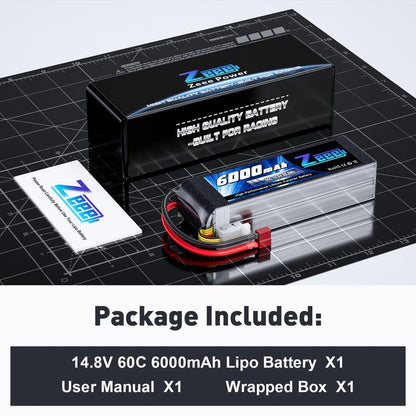 Zeee 4S Lipo Battery 6000mAh 60C 14.8V with T Connector | Soft Case Battery compatible with RC Plane Quadcopter Airplane Helicopter Car Truck Boat