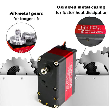 RDS5160 Servo 60 kg RC Digital Servo High Torque Mental Gear 180 270 Degree with U-Shaped Mount Disc for 1/5 RC Car Robotics DIY Projects (270) - size: 60KG 270°