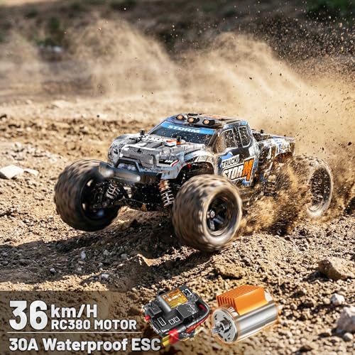 RC Cars 1:18 4x4 High Speed Monster Truck for Kids and Adults, 36 km/h Off Road Remote Control Vehicle, Waterproof RC Truck with Metal Drivetrain & Metal CVD, 2 Batteries, All Terrain RC Toys Gifts - color: Blue