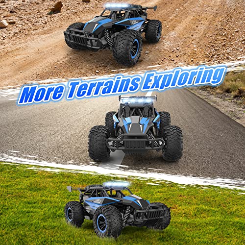 Remote Control Car 2.4GZh High Speed 25km/h RC Monster Trucks 50+min with LED Headlight and Rechargeable Battery for Boys Girls Kids - color: Blue