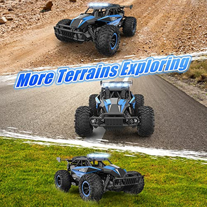 kolegend Remote Control Car 2.4GZh High Speed 25km/h RC Monster Trucks 50+min with LED Headlight and Rechargeable Battery for Boys Girls Kids - color: Blue