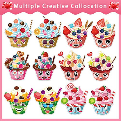 24 Sheets Make-a-face Cupcake Stickers Make Your Own Dessert Stickers | Mix and Match Sweets and Fruit Treats Party Favor Supplies for Kids Ice Cream Sticker Games Birthday DIY Art Crafts - style: Cupcake
