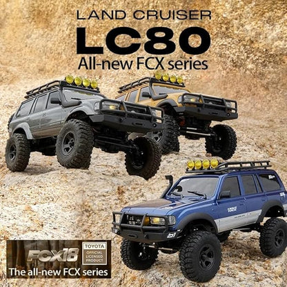 FMS 1/18 FCX18 RC Crawler Land Cruiser LC80 Toyota Officially Licensed, 4WD RTR RC Rock Truck with 2.4Ghz Transmission, Portal Axles, LED Lights for Adults Hobby Gifts (Blue) - color: Blue