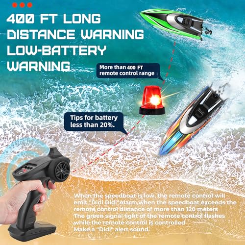 BEZGAR 2 Pack 12 Inch 30 KPH Fast RC Boats with LED Lights & Case | 30 KPH Speed remote control boats; 8-Shaped Stunt Mode; LED Lights & Storage Case; Waterproof Boats for Pools & Lakes - color: Green