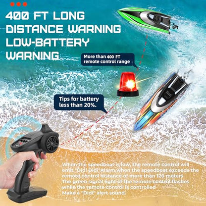 BEZGAR 2 Pack 12 Inch 30 KPH Fast RC Boats with LED Lights & Case | 30 KPH Speed remote control boats; 8-Shaped Stunt Mode; LED Lights & Storage Case; Waterproof Boats for Pools & Lakes - color: Green